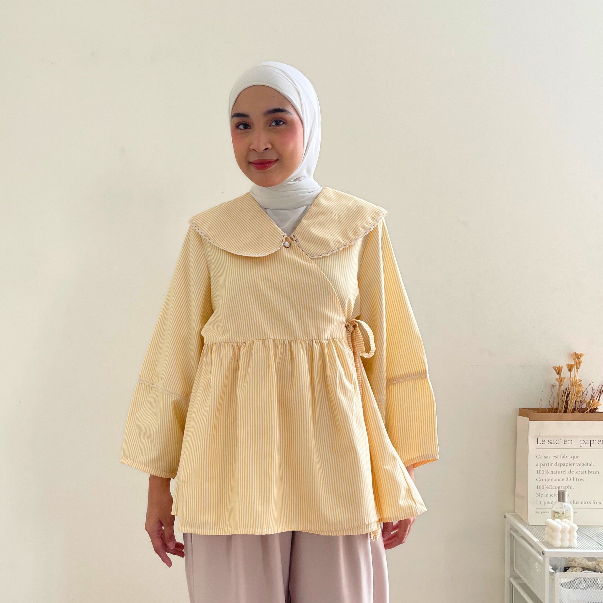 Image of Eclemix Top Ryusa | Atasan Wanita Blouse Kimono Motif Stripe